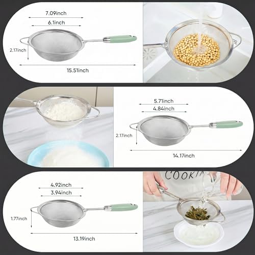 304 Stainless Steel Fine Mesh Strainer Set, 3 Sizes, 30 Mesh - Image 4