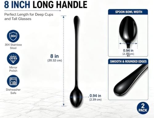 8 Inch Long Handle Iced Tea Spoons, 18/8 Stainless Steel Coffee Spoons - Image 4
