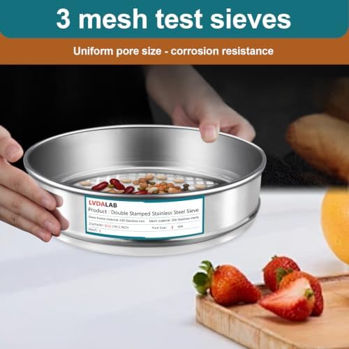 7.9" 304 Stainless Steel Lab Sieve, 3 Mesh Screen Sifter - Image 4