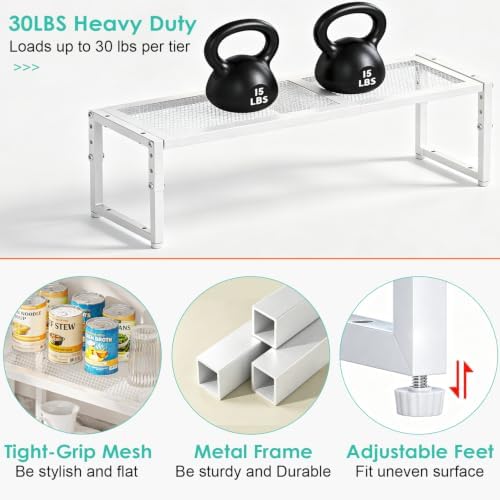2 Pack Expandable Cabinet Shelf Organizer, Adjustable Kitchen Countertop Metal - Image 3