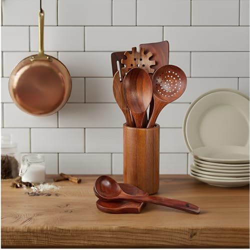 Wooden Utensil Set 9 PCS Hand-Crafted, Heat-Resistant, Non-Scratch & - Image 3