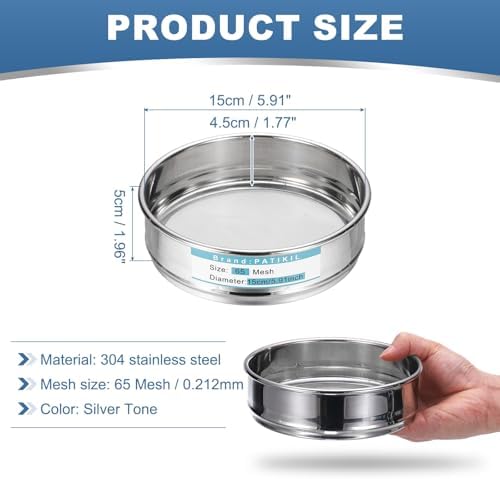 PATIKIL 65 Mesh Lab Sieve, 5.9" Diameter Sifting Screen 304 Stainless Steel - Image 2