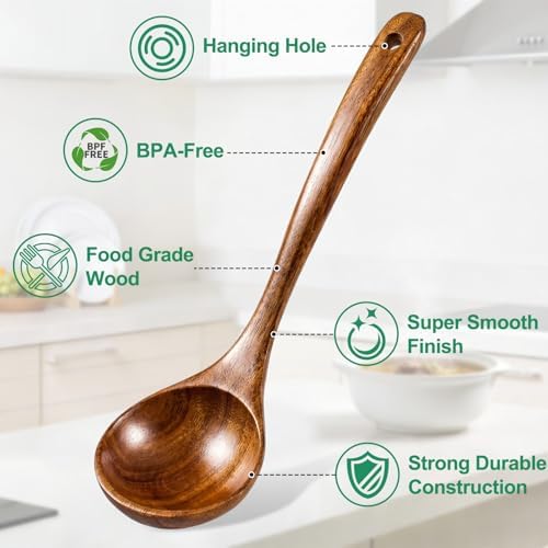 2-Piece Soup Ladle Pasta Spoon Set, Wooden Ladles - Image 3