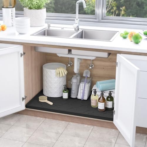SIKADEER Waterproof Under Sink Mat 37" x 22" Silicone Mat Cabinet Protector - Image 2