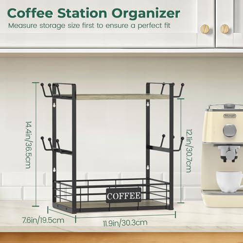 EsLuker.ly Coffee Mug Cup Holder Tree Bar Station Organizer, 2 Tier Grey Oak - Image 2