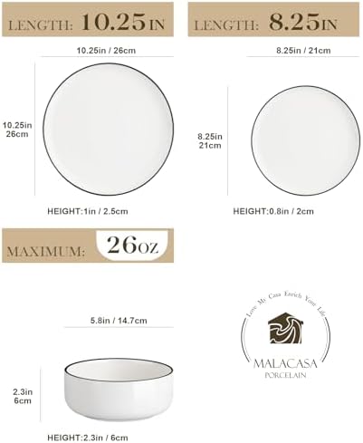 MALACASA Plates and Bowls Sets, 24 Pieces Modern Porcelain Dinnerware Set - Image 2