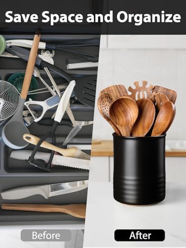ABRUTY Utensil Holder, 6.7" Ceramic Kitchen Utensil Crock - Image 5