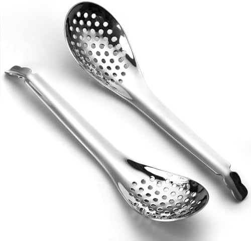 Stainless Steel Slotted Spoons Set of 2, Small Caviar Spoons by AYFDISHS