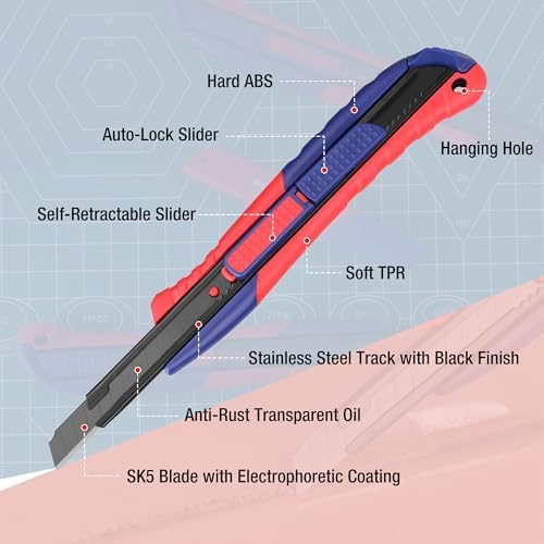 WORKPRO 2-In-1 Safety Utility Knife Retractable Snap-off blade, Metal Box - Image 4