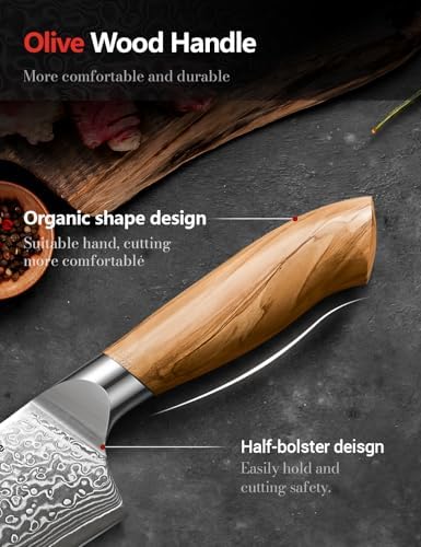 Emojoy 3-Piece Japanese Damascus Steel Knife Set, Olive Wood Handle & Box - Image 5