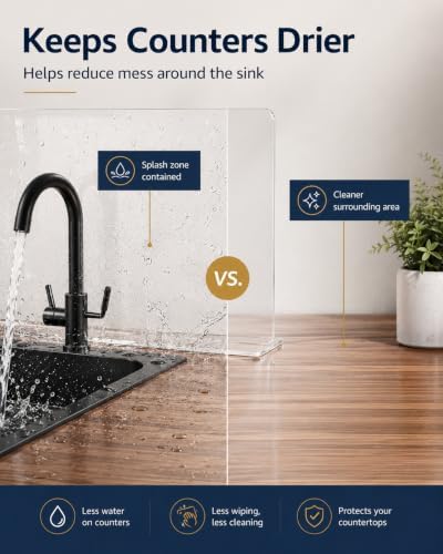 PRETYZOOM Kitchen Sink Splash Guard, Tall Clear Acrylic Water Barrier - Image 3