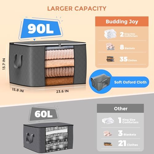 90L Large Storage Bags, 6 Pack Clothes Storage Bins Closet Organizers - Image 2