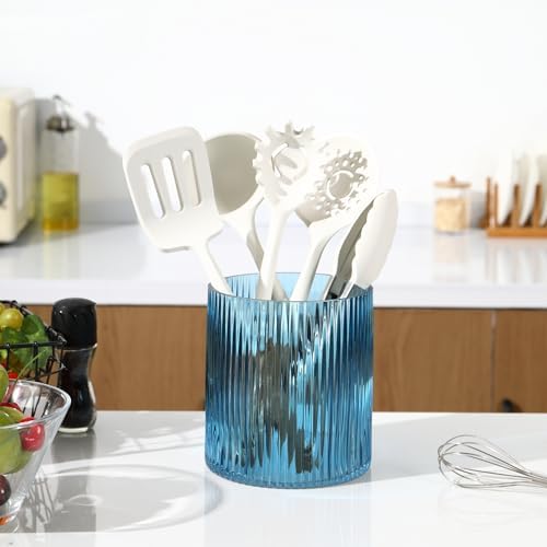 Blue Utensil Holder, 6.3" Glass Kitchen Utensil Holder - Image 2