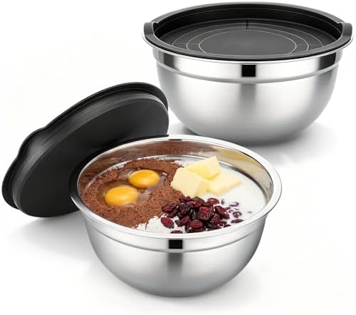 Beasea Mixing Bowls with Lids Set, 2 Pack 2 QT Stackable Stainless Steel Mixing by Beasea