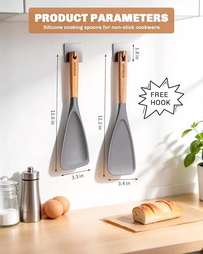 Silicone Cooking Spoon for Non-Stick Cookware, BPA-Free Wooden Handle Kitchen - Image 2