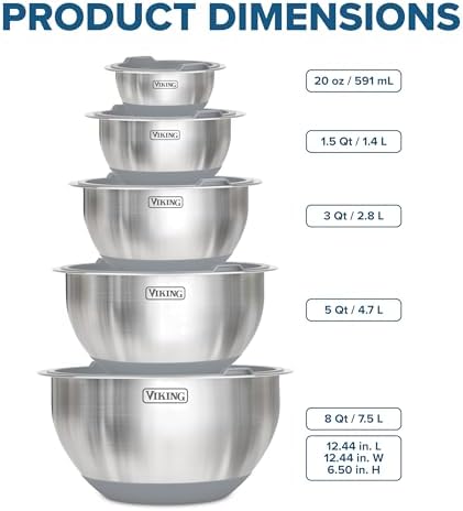 Viking Mixing Bowls Set, 10 Piece Stainless Steel Kitchen Cookware, Non-Slip - Image 5