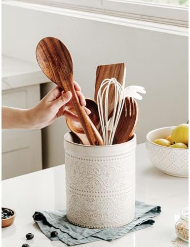 Kitchen Utensil Holder, 7 Inches Large Ceramic Utensil Holder - Image 2