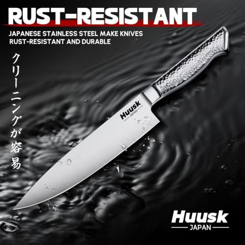 Huusk Kitchen Knife Set with Block & Built-in Sharpener - Image 6