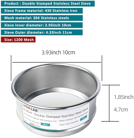 4" 304 Stainless Steel Lab Sieve, 1200 Mesh Screen Sifter - Image 2