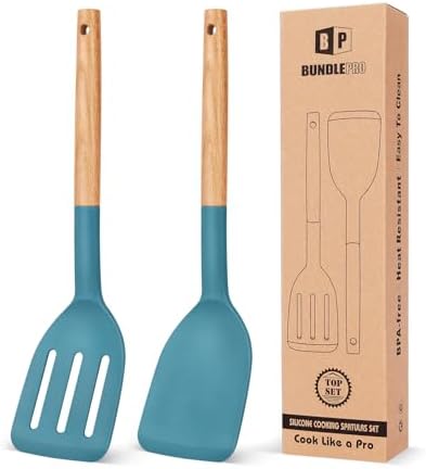 BUNDLEPRO Silicone Spatula, Solid & Slotted Turner, 2 Pack by BUNDLEPRO