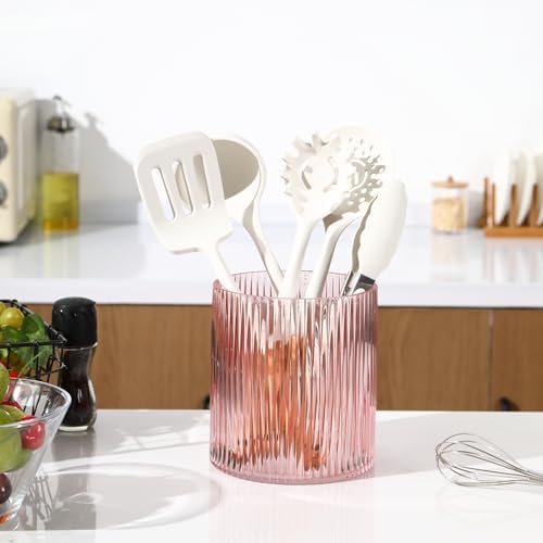 Pink Utensil Holder, 6.3" Glass Kitchen Utensil Holder - Image 2