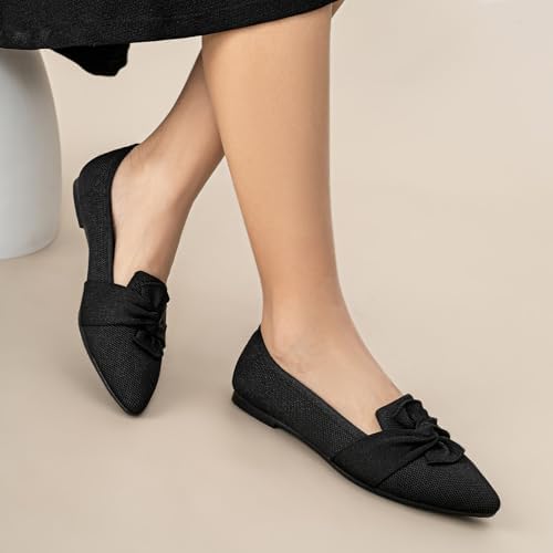 HONHOLD Women's Pointed Toe Flats Breathable Knit Ballet Flats - Image 2