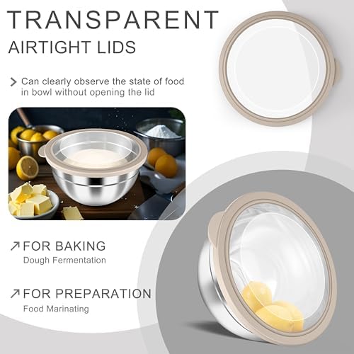HaWare Mixing Bowls with Clear Airtight Lids, Stainless Steel Nesting Bowls - Image 3