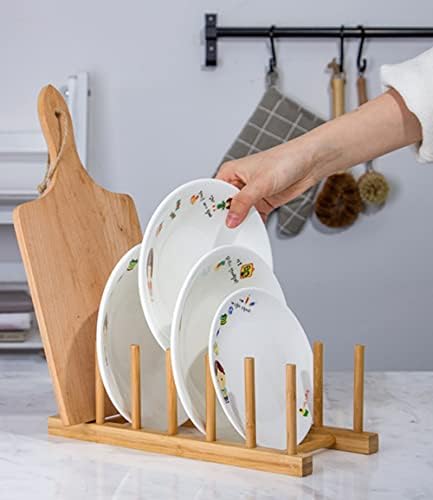 Lawei 4 Pack Bamboo Dish Drying Rack, Plate Rack Stand Pot Lid Holder, Dish - Image 5