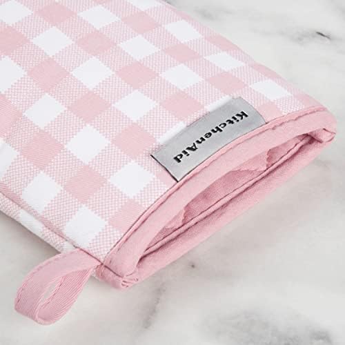KitchenAid Gingham Mini Oven Mitt 2-Pack Set, Dried Rose - Image 3