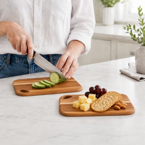 Socisen 2-Pack Small Teak Cutting Boards, 8.6" Mini Wood Charcuterie Board - Image 6