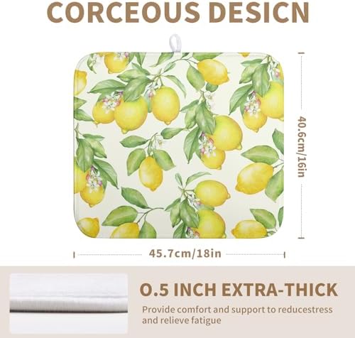 Lemon Kitchen Dish Drying Mat 16×18 Inch Summer Yellow Green Lemon Drying Mat - Image 2