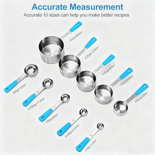 Bopei 10-Pcs Stainless Steel Measuring Cups & Spoons Set - Image 2