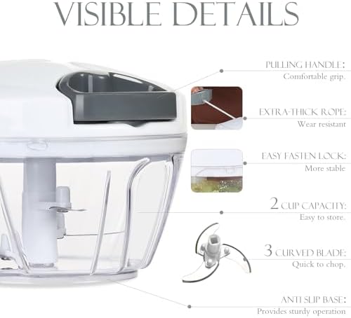 Ourokhome Manual Food Processor Vegetable Chopper, Portable Hand Pull String - Image 3