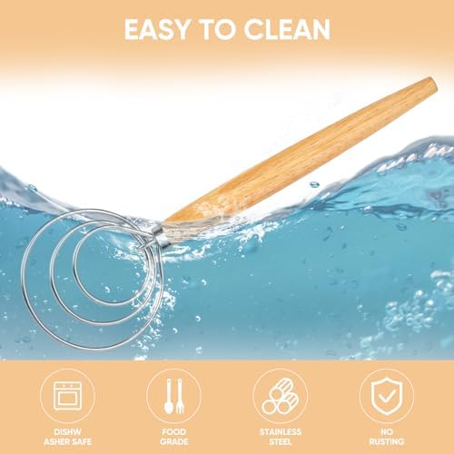 Maxjoy Danish Dough Whisk, Stainless Steel Wooden Bread Tool - Image 7