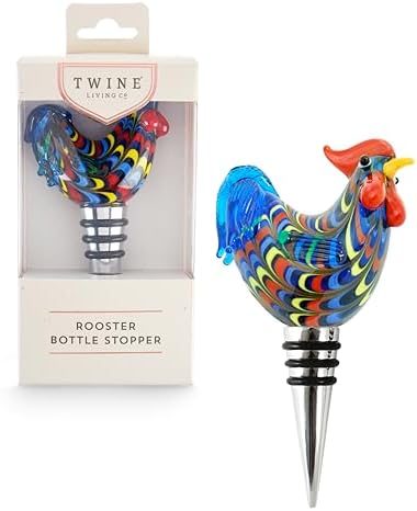 Twine Rooster Bottle Stopper, Glass Rooster Wine Bottle Stopper, Keep Wine Fresh - Image 6