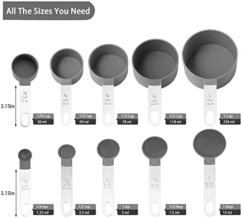 Measuring Cups and Spoons Set of Huygens Kitchen Gadgets 10 Pieces, Stackable - Image 2