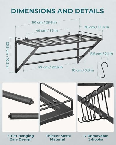 OROPY 23" Pot Rack Wall Mounted, Pot Organizer - Image 4