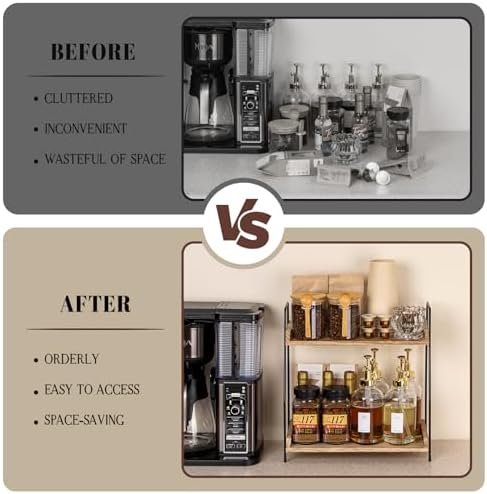 ANBOXIT Countertop Coffee Station Organizer, 2 Tier Wooden Shelf - Image 4