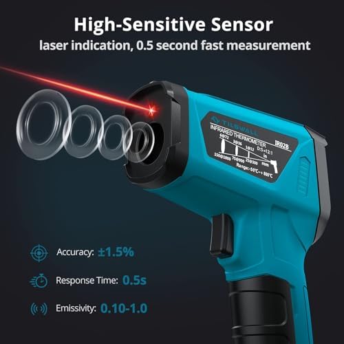 Tilswall Infrared Thermometer Gun, -58°F to 1472°F, Sky Blue - Image 2