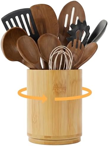 ZUJJAFY Bamboo Utensil Holder, 360° Rotating Kitchen Utensil Holder by ZUJJAFY