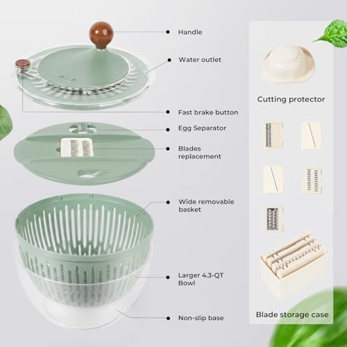 Salad Spinner Large with 5-Blade Slicer & Egg Yolk Strainer - Image 2
