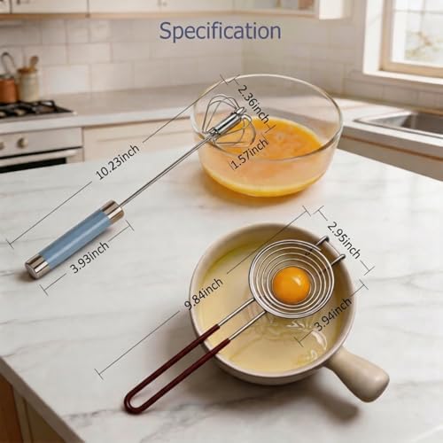 Egg Yolk Separator & Semi Automatic Whisk, Stainless Steel Mini Hand Push Whisk - Image 2