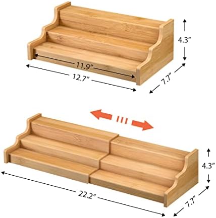 Spice Rack Kitchen Cabinet Organizer- 3 Tier Bamboo Expandable Display Shelf - Image 6