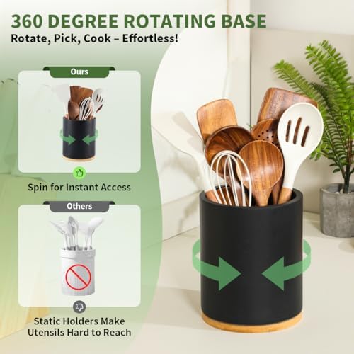 Black Utensil Holder, 360° Rotating 7.3 in Kitchen Organizer - Image 3