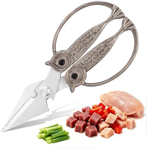 XSNBRD Kitchen Shears, Pearl Nickel Stainless Steel Owl Scissors Large by Alienbull