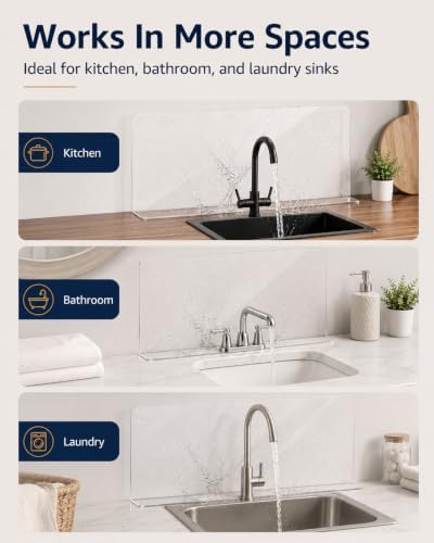 PRETYZOOM Kitchen Sink Splash Guard, Tall Clear Acrylic Water Barrier - Image 6