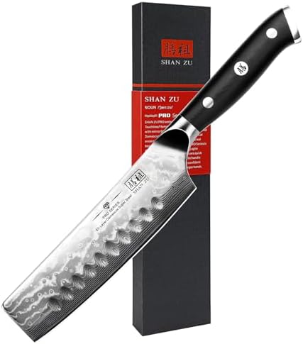 SHAN ZU Damascus Nakiri Knife, 7 In Professional Extra Sharp Kitchen Knife by SHANZU