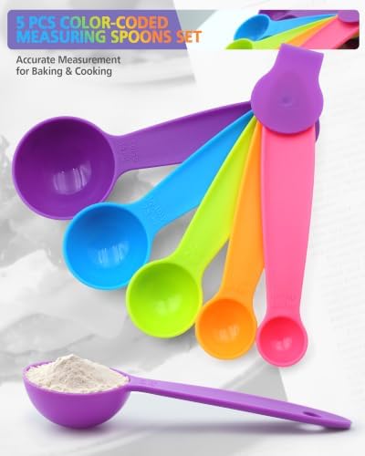 Measuring Spoons Set of 5, Fade-Proof Markings, Color Coded Plastic - Image 2