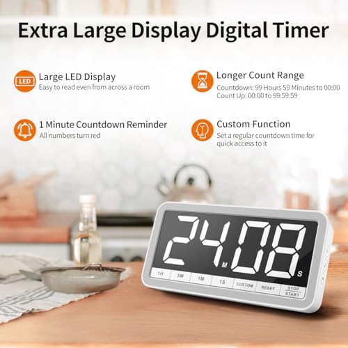 VOCOO Large 7.8" Digital Timer, Magnetic LED Timer - Image 2