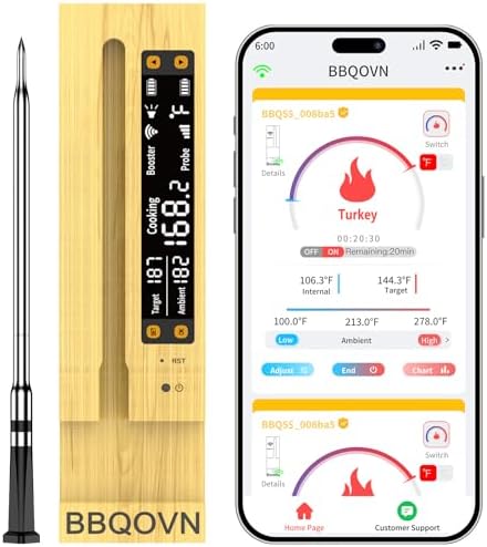WiFi Sub-1G Wireless Meat Thermometer Unlimited Range 7 NIST Certified Sensors by BBQOVN